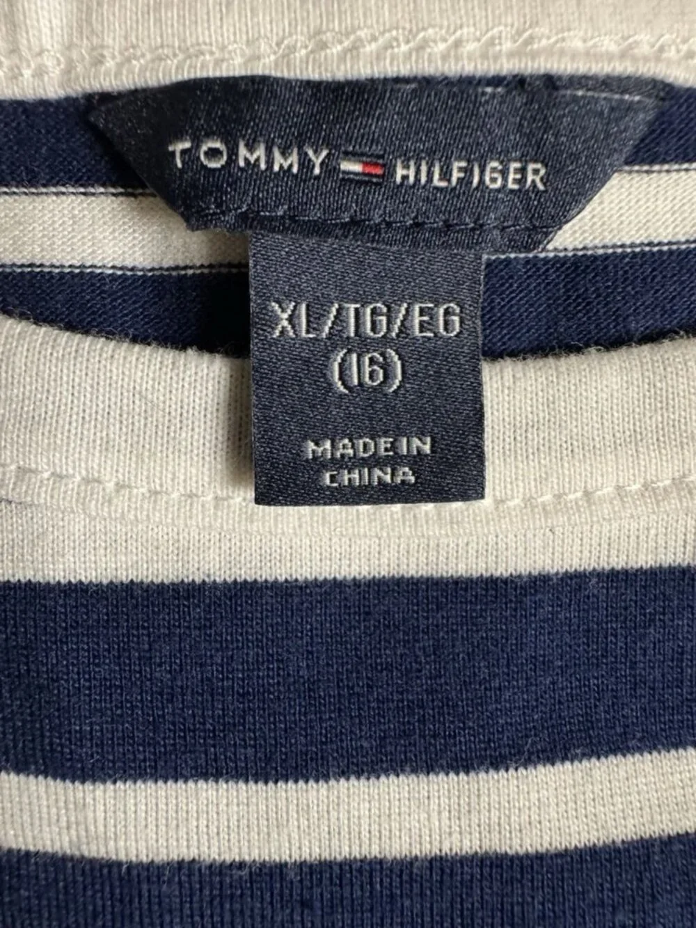 Tommy Hilfiger Girls Striped Dress XL 16 Navy White Bow NWT Short Sleeve
